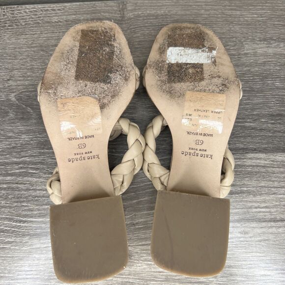 Kate Spade New York Braided Juniper Sandal 6B Beige Block Heel Leather - Picture 12 of 14